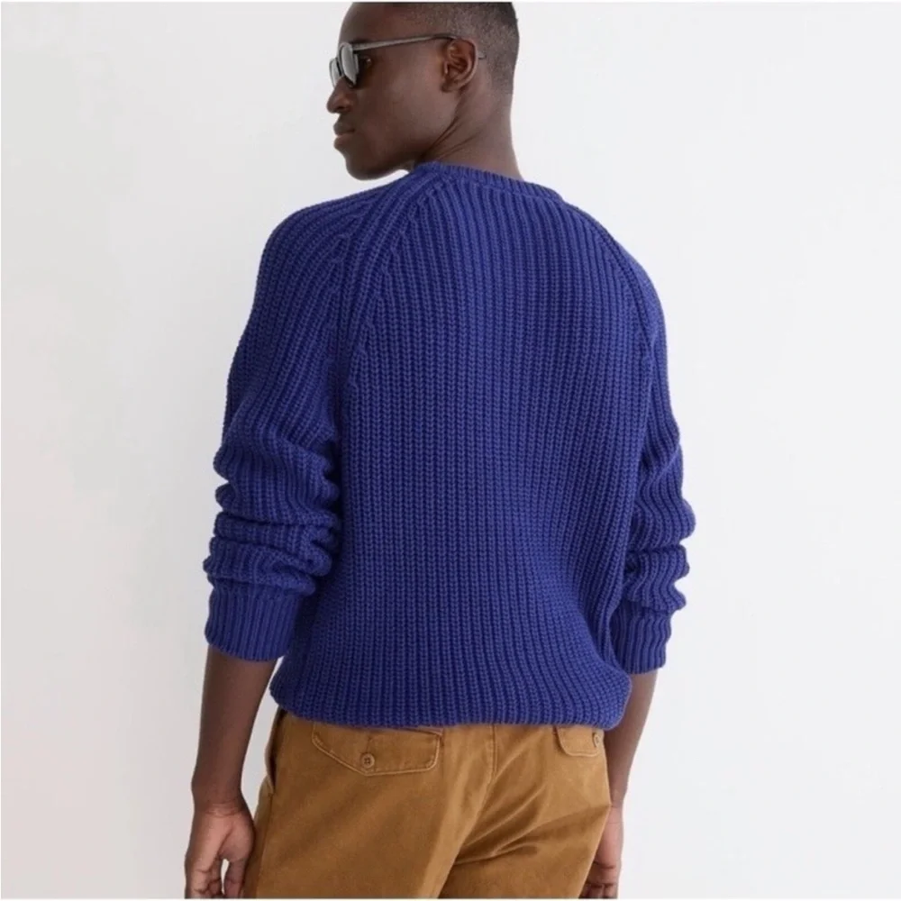 J. Crew Shaker Stitch Knit Chunky Heavy Fisherman Sweater Vivid Navy Cobalt Blue